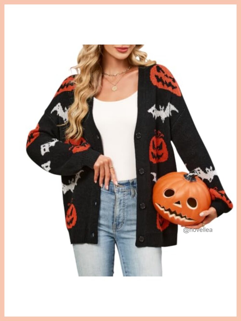 Oversized Halloween Pumpkin Bat Knit Cardigan Button Front Fall Sweater